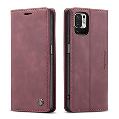 Leather Case Stands Flip Cover Holder C01S for Xiaomi Redmi Note 10 5G Red Wine