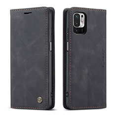 Leather Case Stands Flip Cover Holder C01S for Xiaomi Redmi Note 10T 5G Black