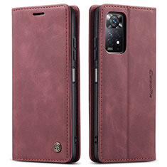 Leather Case Stands Flip Cover Holder C01S for Xiaomi Redmi Note 11 Pro 5G Red Wine