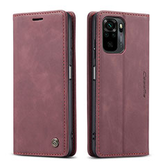 Leather Case Stands Flip Cover Holder C01S for Xiaomi Redmi Note 11 SE India 4G Red Wine