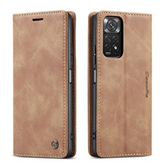 Leather Case Stands Flip Cover Holder C01S for Xiaomi Redmi Note 11S 4G Light Brown