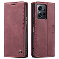 Leather Case Stands Flip Cover Holder C01S for Xiaomi Redmi Note 12 4G Red Wine