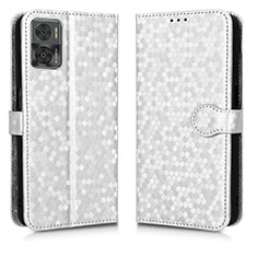 Leather Case Stands Flip Cover Holder C01X for Motorola Moto E22 Silver