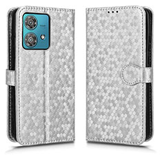 Leather Case Stands Flip Cover Holder C01X for Motorola Moto Edge 40 Neo 5G Silver