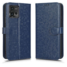 Leather Case Stands Flip Cover Holder C01X for Motorola Moto G72 Blue