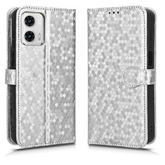 Leather Case Stands Flip Cover Holder C01X for Motorola Moto G73 5G Silver