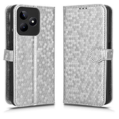 Leather Case Stands Flip Cover Holder C01X for Realme C53 India Silver