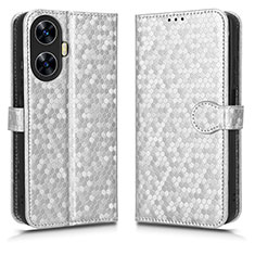 Leather Case Stands Flip Cover Holder C01X for Realme C55 Silver