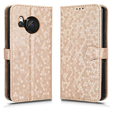 Leather Case Stands Flip Cover Holder C01X for Sharp Aquos R8 Gold