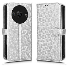 Leather Case Stands Flip Cover Holder C01X for Sharp Aquos R8 Pro Silver