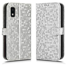 Leather Case Stands Flip Cover Holder C01X for Sharp Aquos wish3 Silver