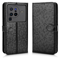 Leather Case Stands Flip Cover Holder C01X for Vivo X80 Pro 5G Black
