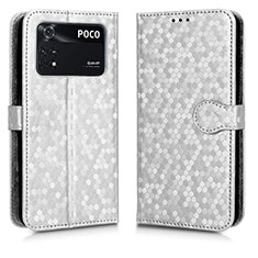 Leather Case Stands Flip Cover Holder C01X for Xiaomi Poco M4 Pro 4G Silver