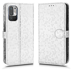 Leather Case Stands Flip Cover Holder C01X for Xiaomi Redmi Note 10 5G Silver