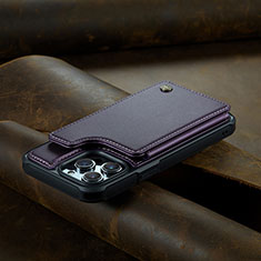 Leather Case Stands Flip Cover Holder C02S for Apple iPhone 15 Pro Max Purple