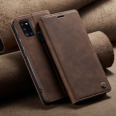 Leather Case Stands Flip Cover Holder C02S for Samsung Galaxy A21s Brown
