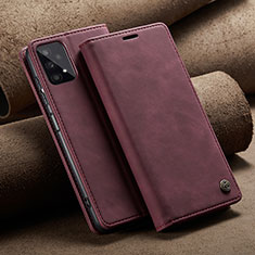 Leather Case Stands Flip Cover Holder C02S for Samsung Galaxy A32 4G Red Wine