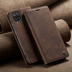 Leather Case Stands Flip Cover Holder C02S for Samsung Galaxy F12 Brown