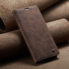 Leather Case Stands Flip Cover Holder C02S for Xiaomi Redmi Note 10 5G Brown