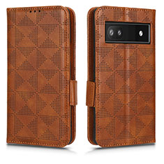 Leather Case Stands Flip Cover Holder C02X for Google Pixel 6a 5G Brown