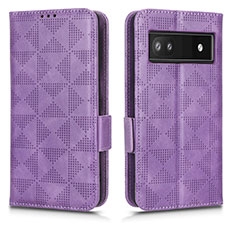 Leather Case Stands Flip Cover Holder C02X for Google Pixel 6a 5G Purple