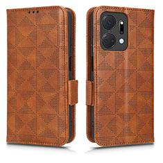 Leather Case Stands Flip Cover Holder C02X for Huawei Honor X7a Brown