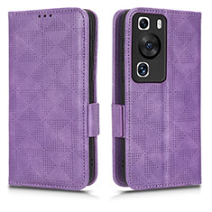 Leather Case Stands Flip Cover Holder C02X for Huawei P60 Pro Purple