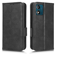 Leather Case Stands Flip Cover Holder C02X for Motorola Moto E13 Black