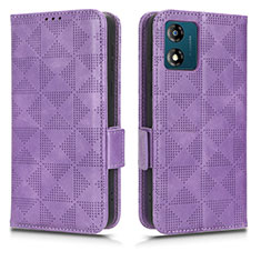 Leather Case Stands Flip Cover Holder C02X for Motorola Moto E13 Purple