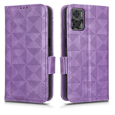 Leather Case Stands Flip Cover Holder C02X for Motorola Moto E22 Purple