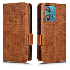 Leather Case Stands Flip Cover Holder C02X for Motorola Moto Edge 40 Neo 5G Brown