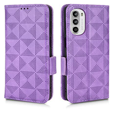 Leather Case Stands Flip Cover Holder C02X for Motorola MOTO G52 Purple