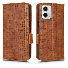 Leather Case Stands Flip Cover Holder C02X for Motorola Moto G53 5G Brown