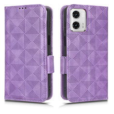 Leather Case Stands Flip Cover Holder C02X for Motorola Moto G53j 5G Purple