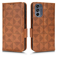 Leather Case Stands Flip Cover Holder C02X for Motorola Moto G62 5G Brown