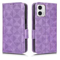 Leather Case Stands Flip Cover Holder C02X for Motorola Moto G73 5G Purple
