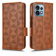 Leather Case Stands Flip Cover Holder C02X for Motorola Moto X40 5G Brown