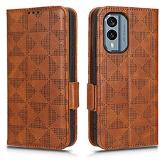 Leather Case Stands Flip Cover Holder C02X for Nokia X30 5G Brown