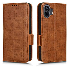 Leather Case Stands Flip Cover Holder C02X for Nothing Phone 2 Brown