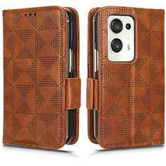 Leather Case Stands Flip Cover Holder C02X for Oppo Find N2 5G Brown