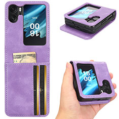 Leather Case Stands Flip Cover Holder C02X for Oppo Find N2 Flip 5G Purple