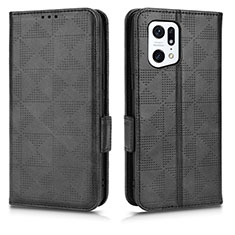 Leather Case Stands Flip Cover Holder C02X for Oppo Find X5 Pro 5G Black