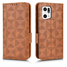 Leather Case Stands Flip Cover Holder C02X for Oppo Find X5 Pro 5G Brown