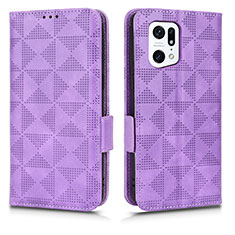 Leather Case Stands Flip Cover Holder C02X for Oppo Find X5 Pro 5G Purple