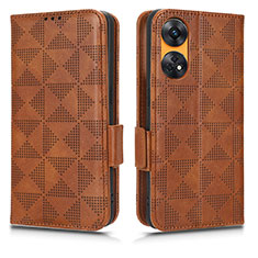 Leather Case Stands Flip Cover Holder C02X for Oppo Reno8 T 4G Brown