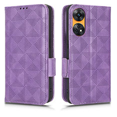 Leather Case Stands Flip Cover Holder C02X for Oppo Reno8 T 4G Purple