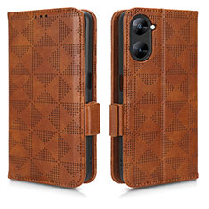 Leather Case Stands Flip Cover Holder C02X for Realme 10S 5G Brown