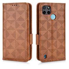 Leather Case Stands Flip Cover Holder C02X for Realme C21Y Brown