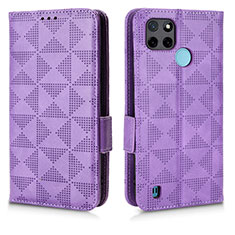 Leather Case Stands Flip Cover Holder C02X for Realme C25Y Purple