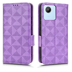 Leather Case Stands Flip Cover Holder C02X for Realme C30 Purple